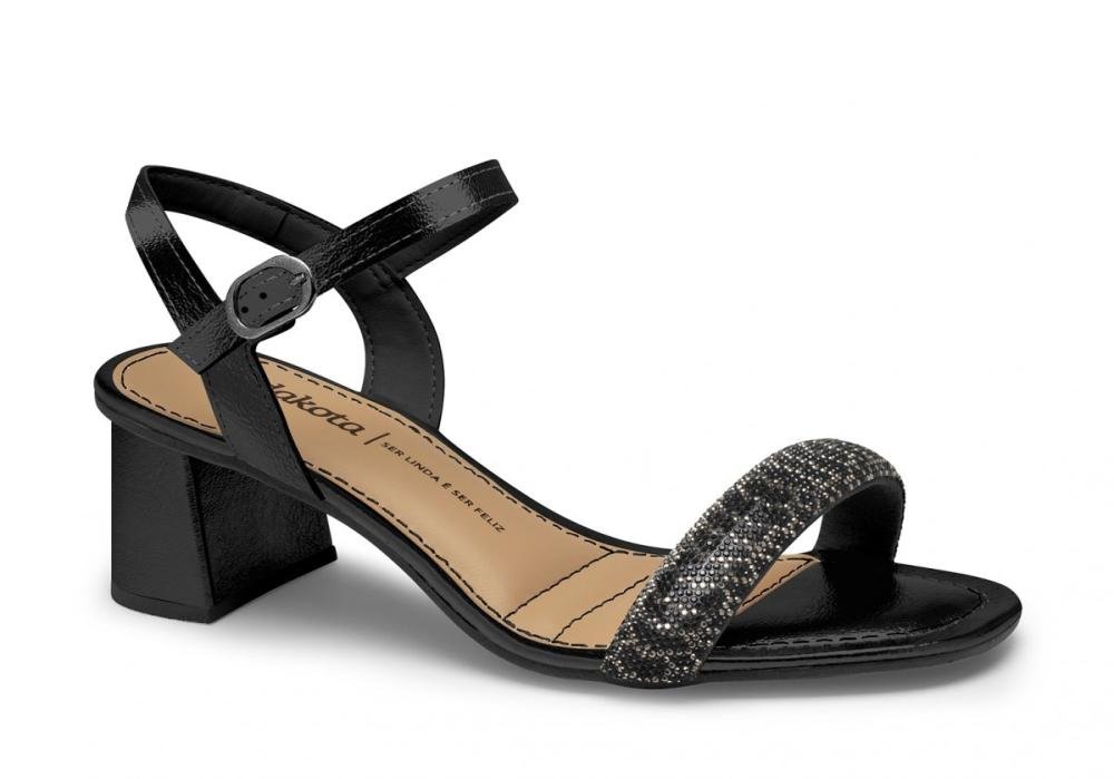 Sandália Salto Bloco Strass Dakota Y9741 Feminino