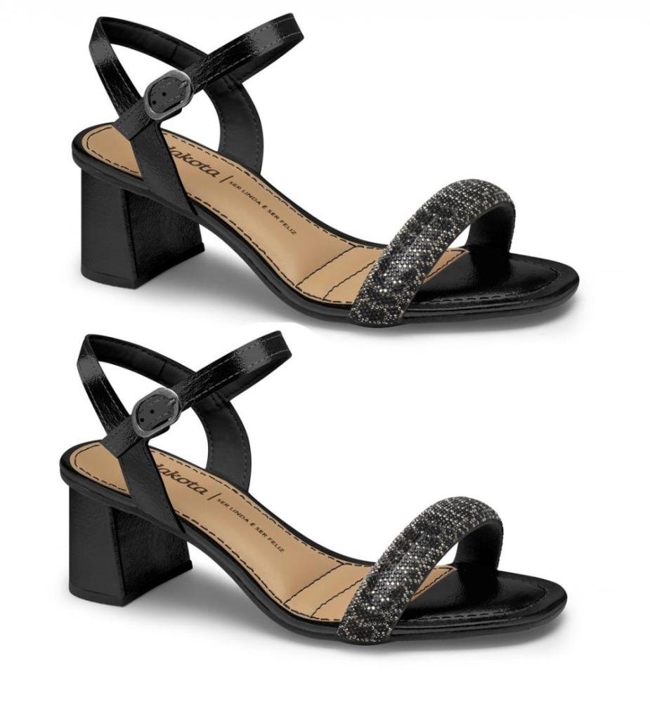 Sandália Salto Bloco Strass Dakota Y9741 Feminino Preto 3
