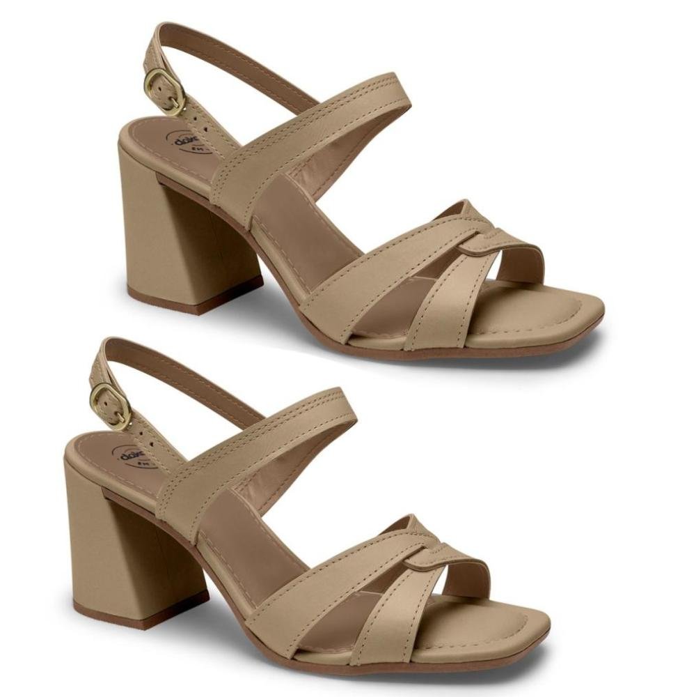 Sandália Salto Bloco em Couro Dakota Y9992 Feminino Marrom Claro 3