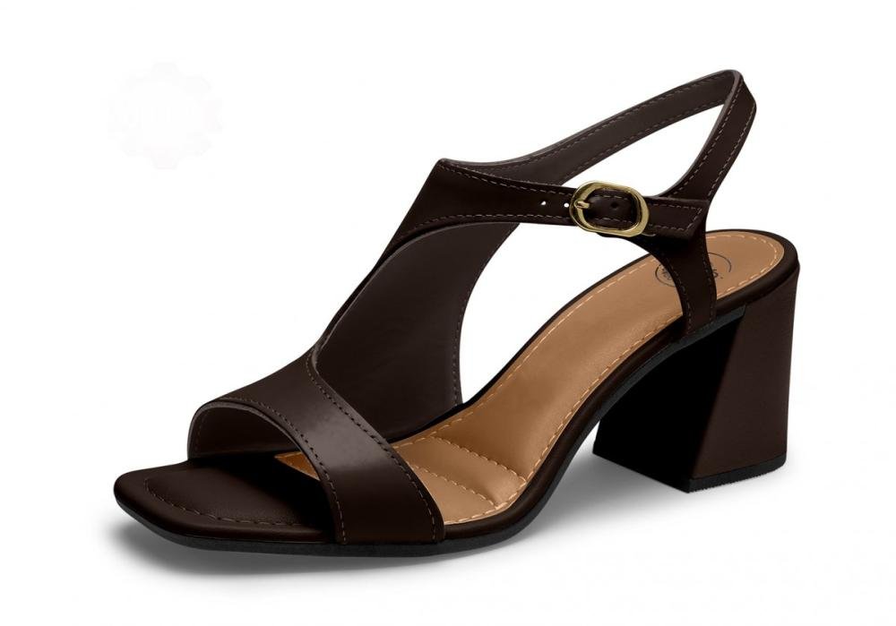 Sandália Salto Bloco Em Couro Dakota Y9991 Feminino Marrom 2