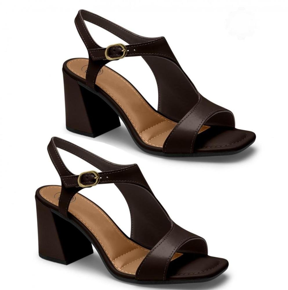 Sandália Salto Bloco Em Couro Dakota Y9991 Feminino Marrom 3