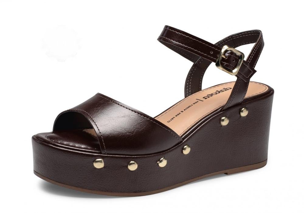 Sandália Anabela Em Couro Dakota Y9542 Feminino Marrom 2