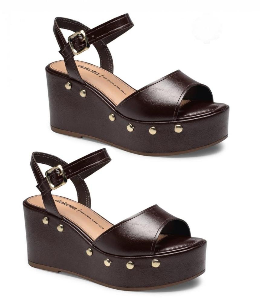 Sandália Anabela Em Couro Dakota Y9542 Feminino Marrom 3