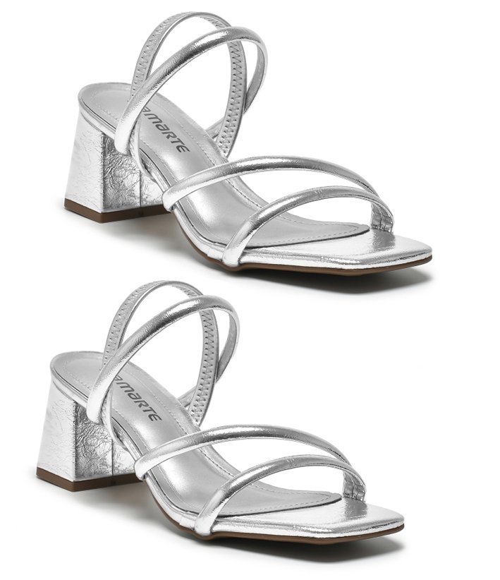 Sandália Salto Bloco Metalizada Via Marte 171-029 Feminino Prata 3