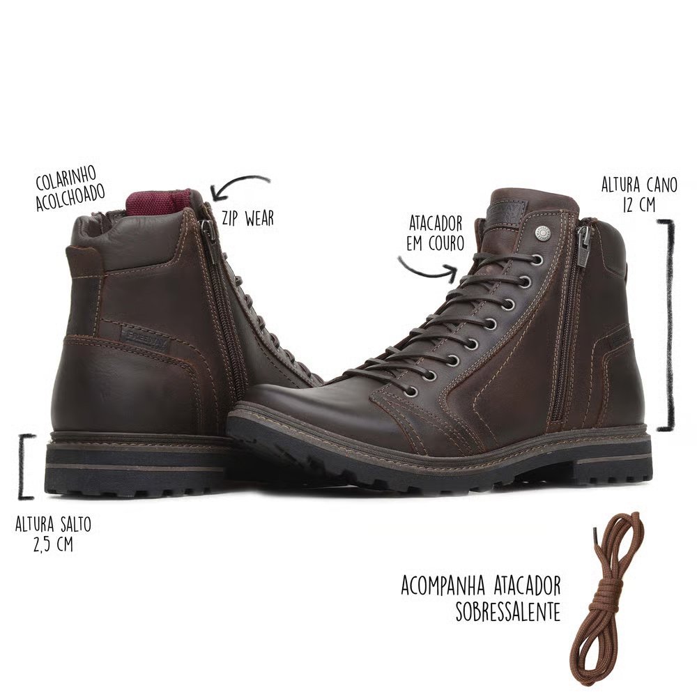 Bota Coturno Em Couro Absolut Freeway Masculino Café 5