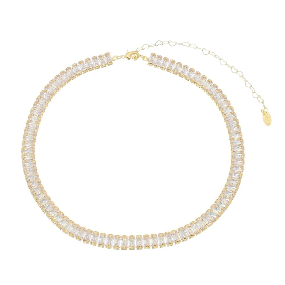 Choker Piuka Taylor Zircônia Baguete Cristal Folheado A Ouro 18K