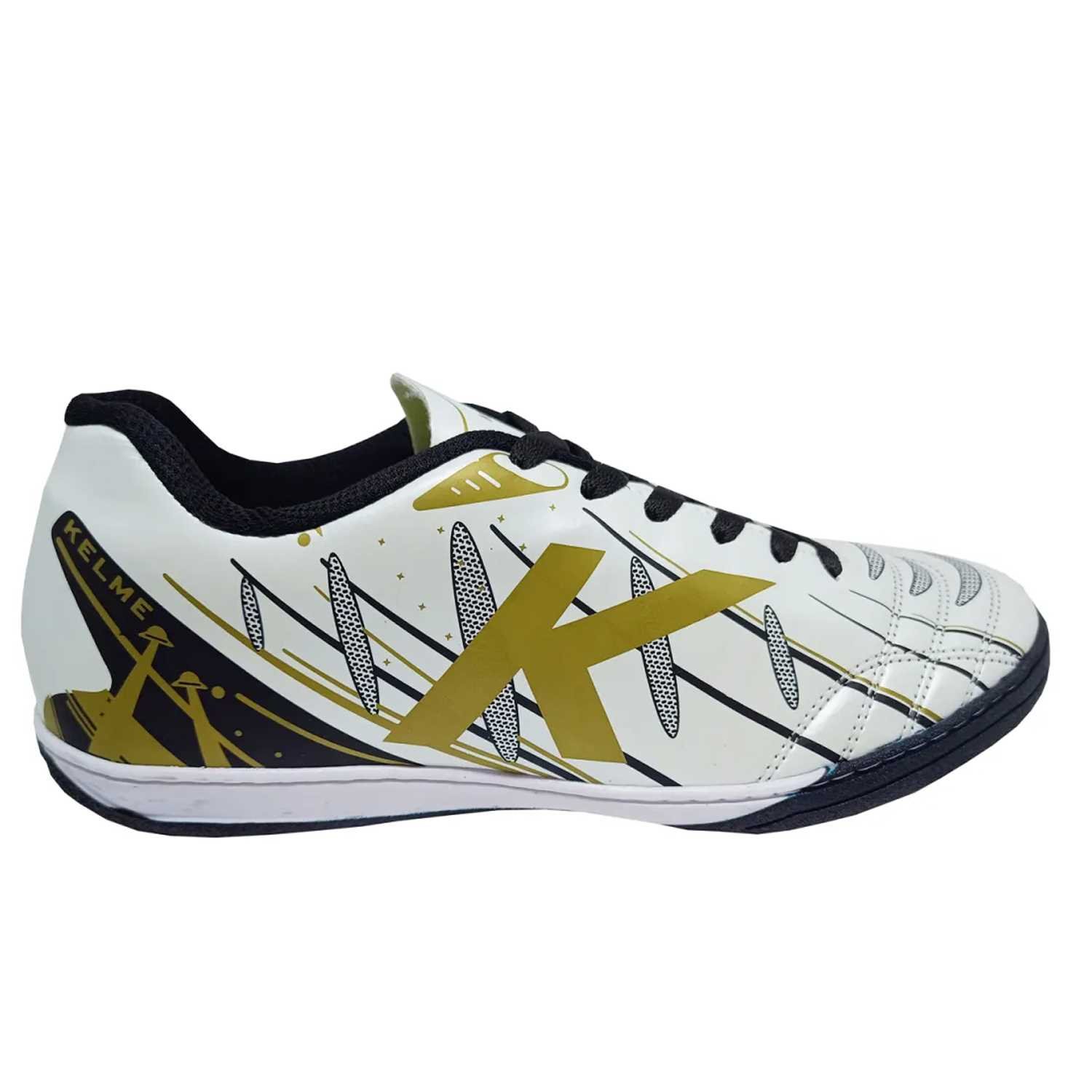 Chuteira Kelme Sin Turbo Futsal Masculino - Branco e Dourado