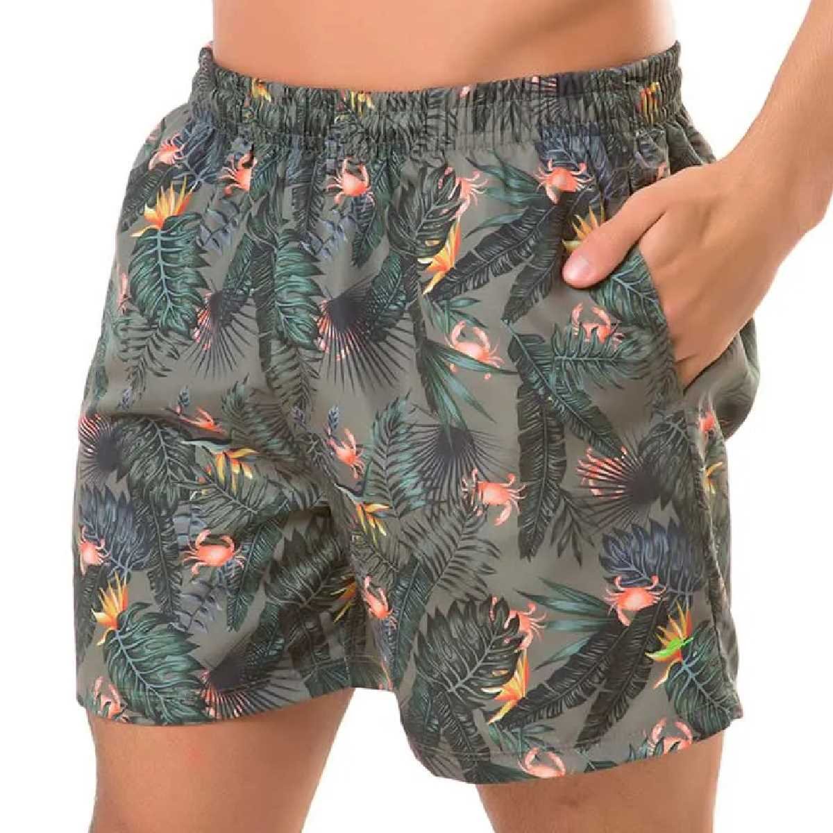 Shorts Elite Básico Florido Masculino - Caqui Caqui 1