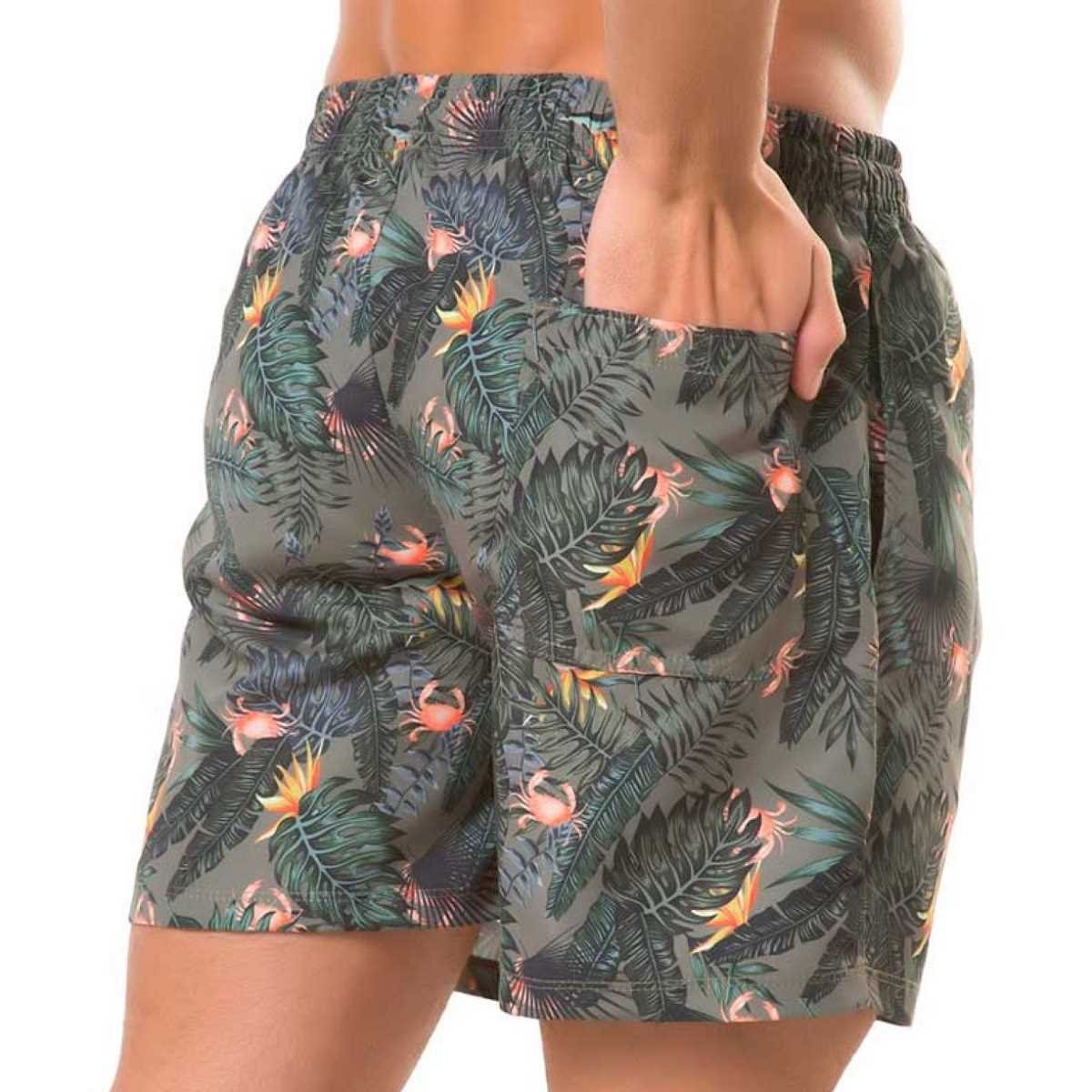 Shorts Elite Básico Florido Masculino - Caqui Caqui 2