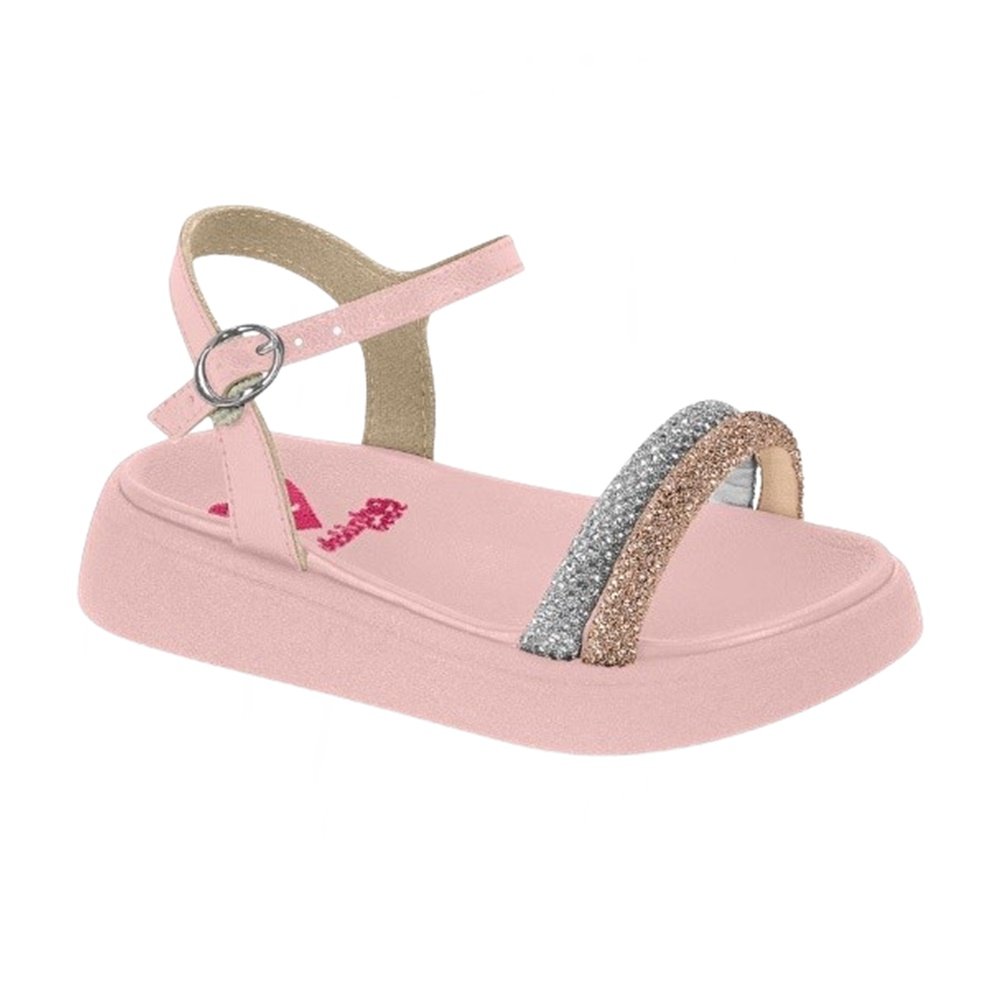 Molekinha Sandalia Napa Tira Strass Rosa Rosa 1