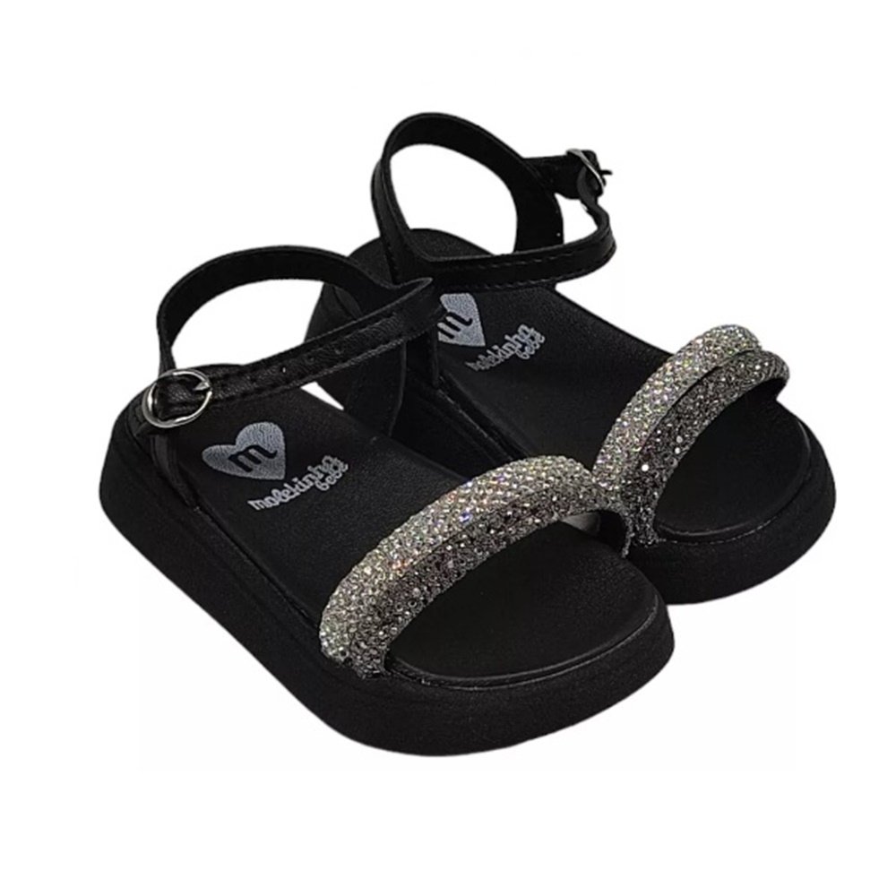 Molekinha Sandalia Napa Turim Tira Strass Preto Preto 2