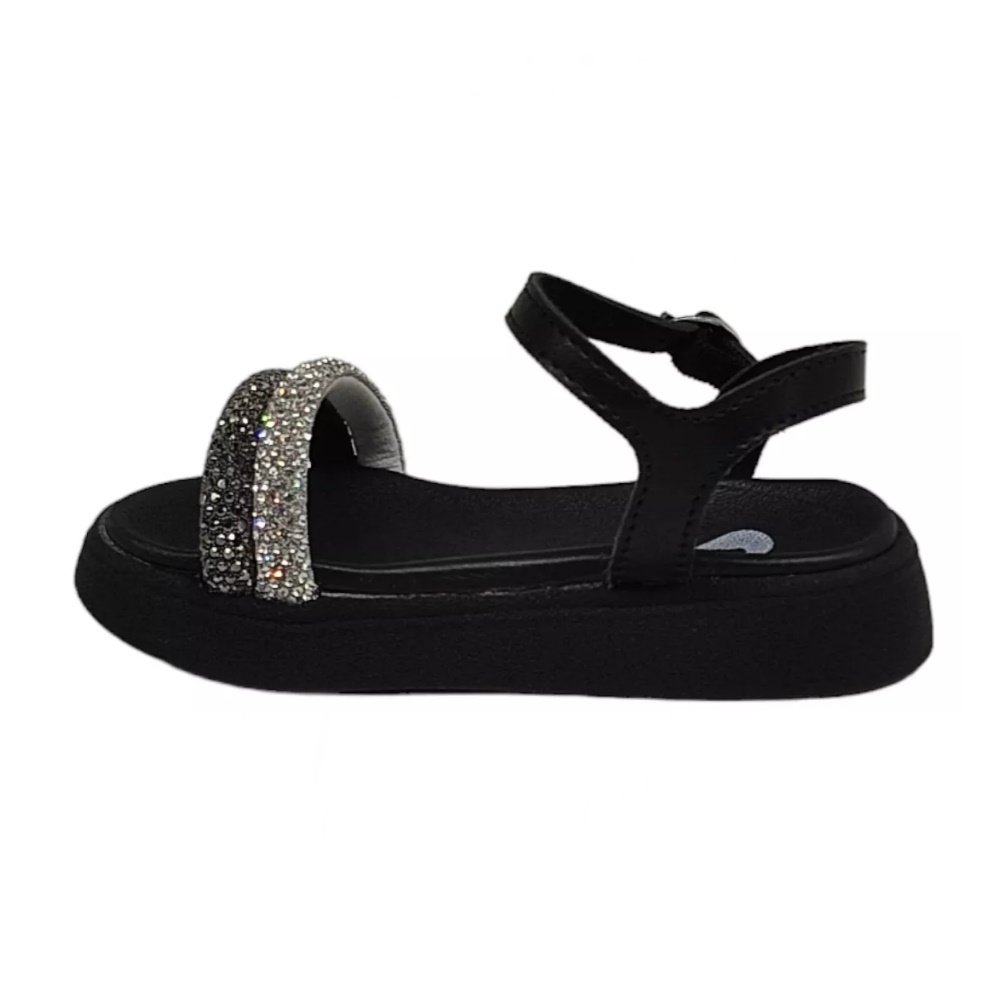 Molekinha Sandalia Napa Turim Tira Strass Preto Preto 3