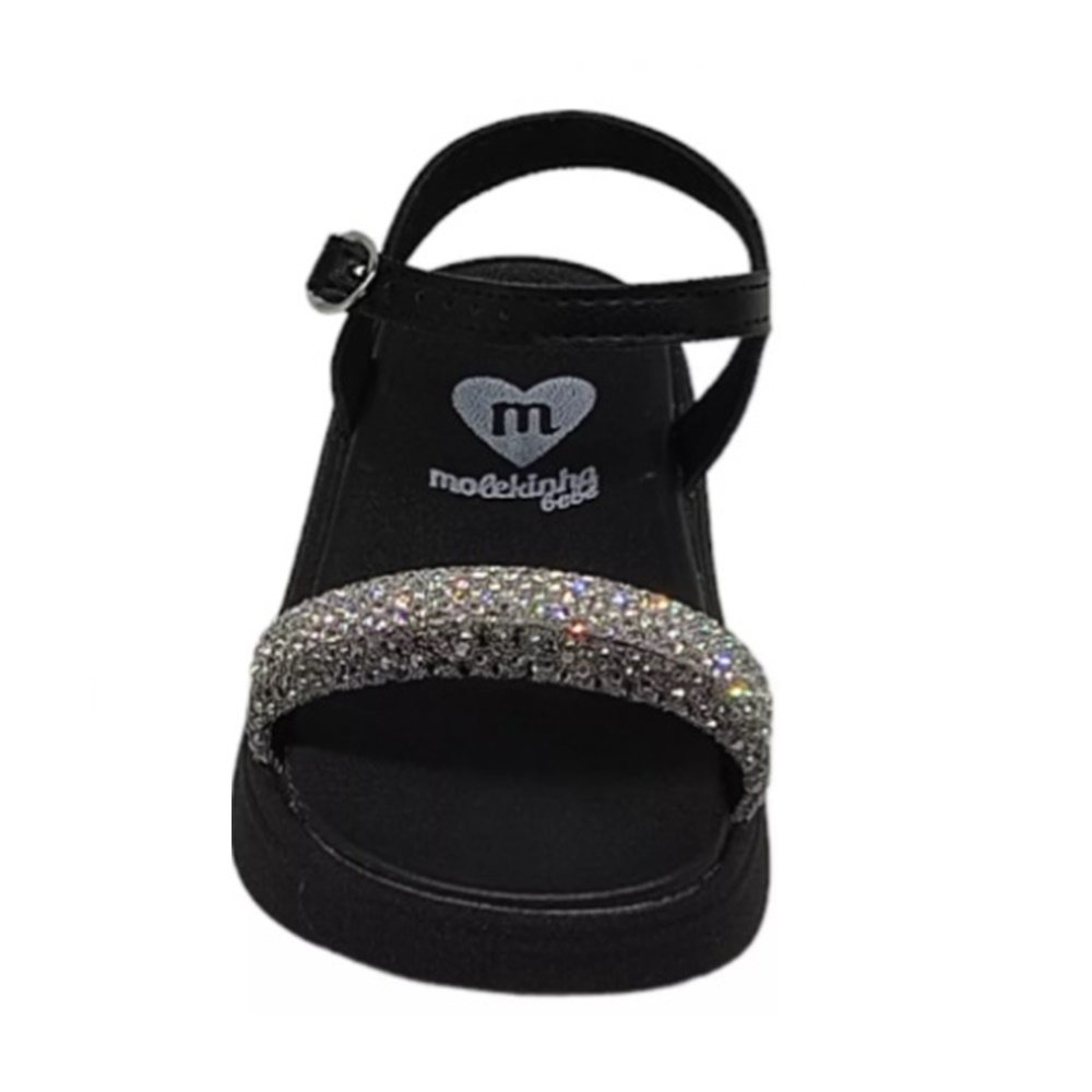 Molekinha Sandalia Napa Turim Tira Strass Preto Preto 4