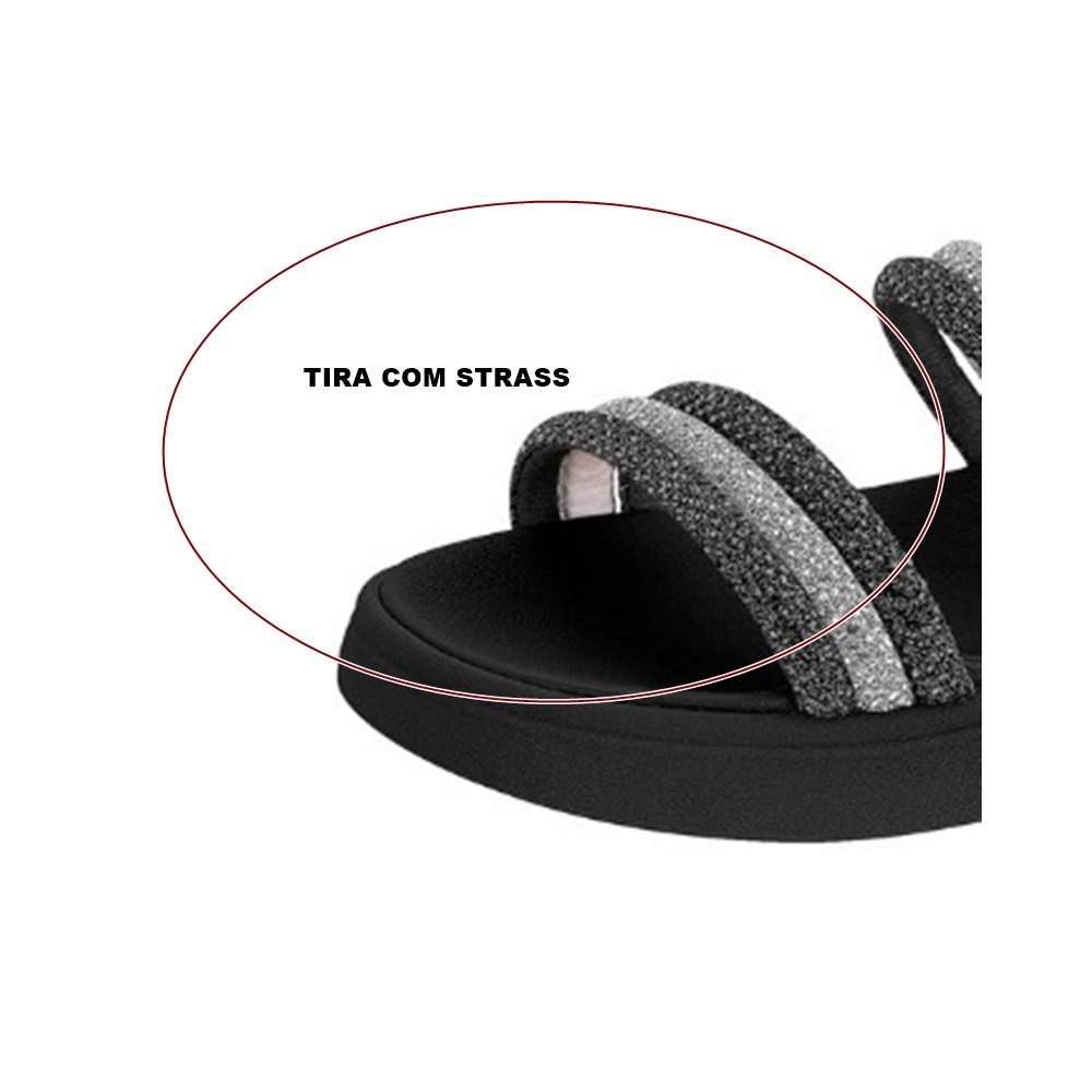 Molekinha Sandalia Tira Pronta Strass Preto Preto 3