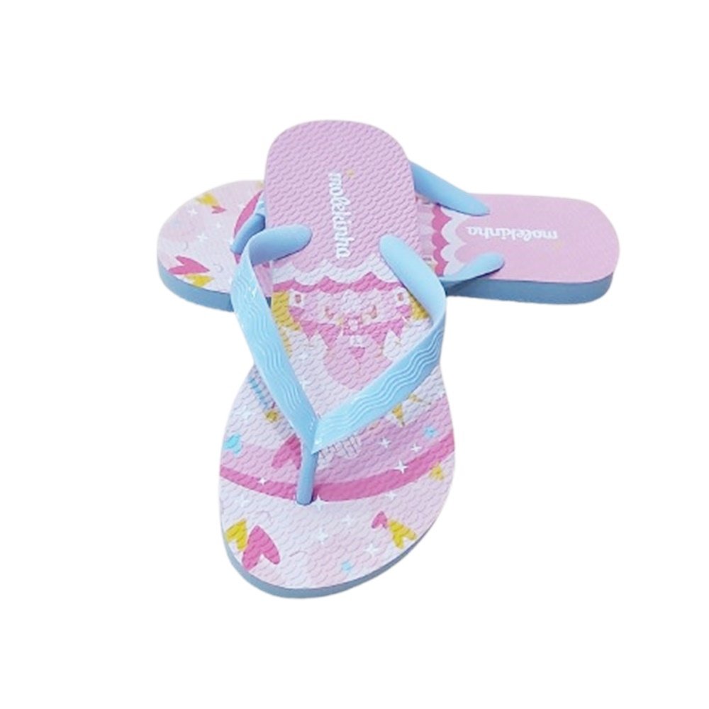 Molekinha Chinelo Tira Fina Estampa Castelo Azul Azul 3