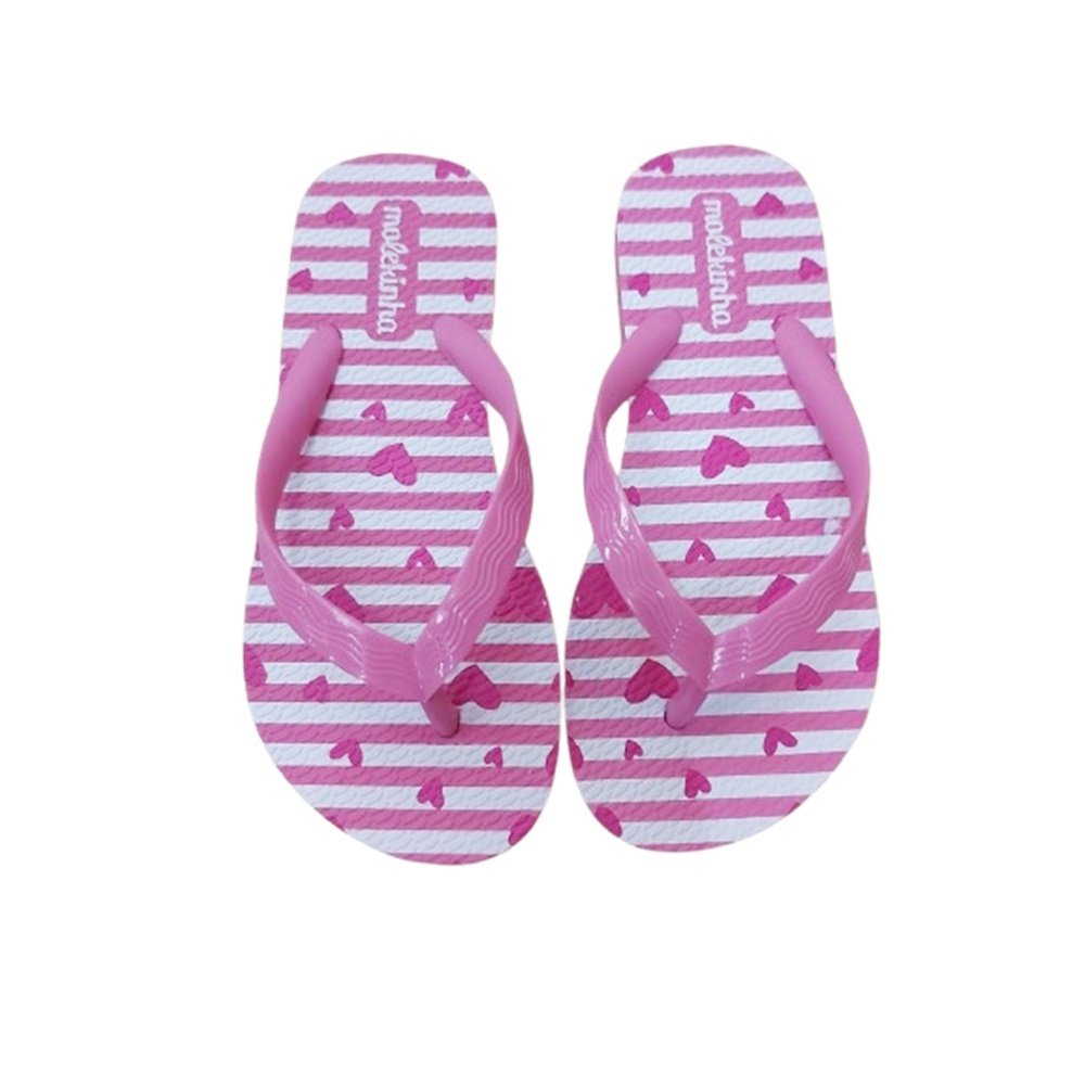Molekinha Chinelo Tira Fina Estampa Coracao Pink Rosa 3