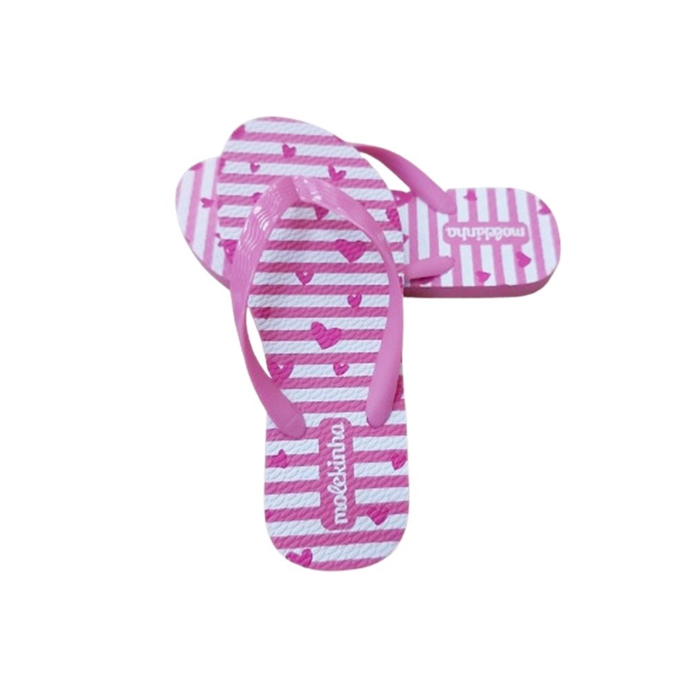 Molekinha Chinelo Tira Fina Estampa Coracao Pink Rosa 4