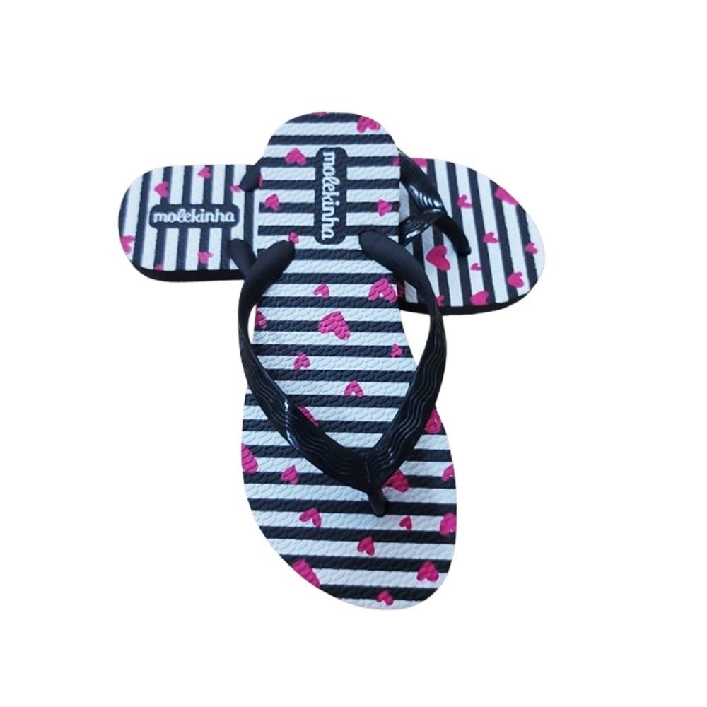 Molekinha Chinelo Tira Fina Estampa Coracao Preto Preto 4