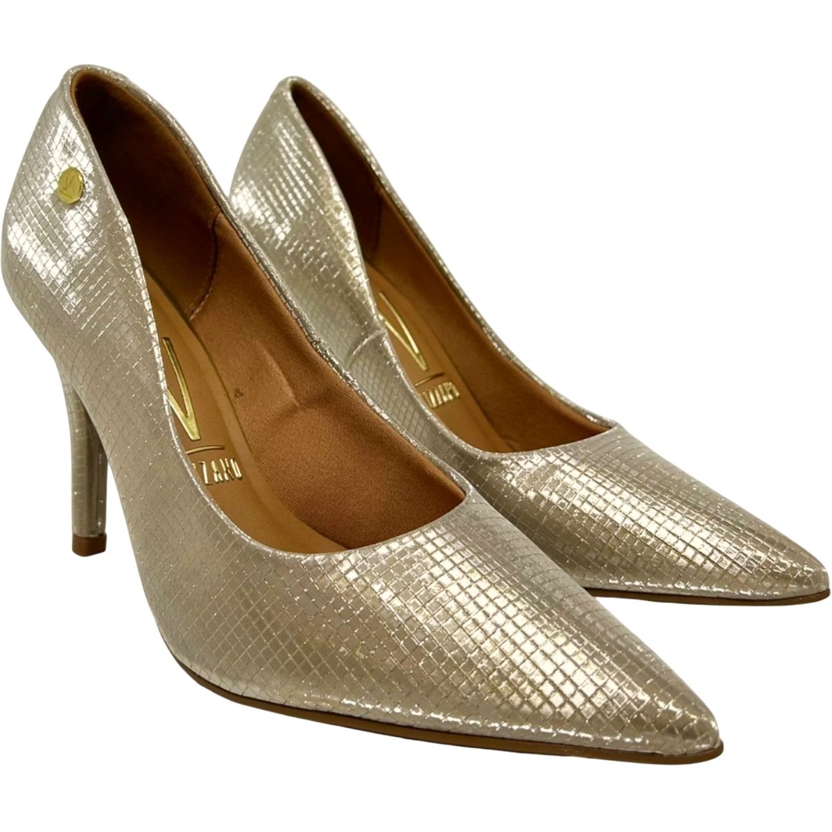 Sapato Feminino Scarpin Casual Dia a Dia Salto Alto Fino Vizzano 1184.1501 Dourado 5