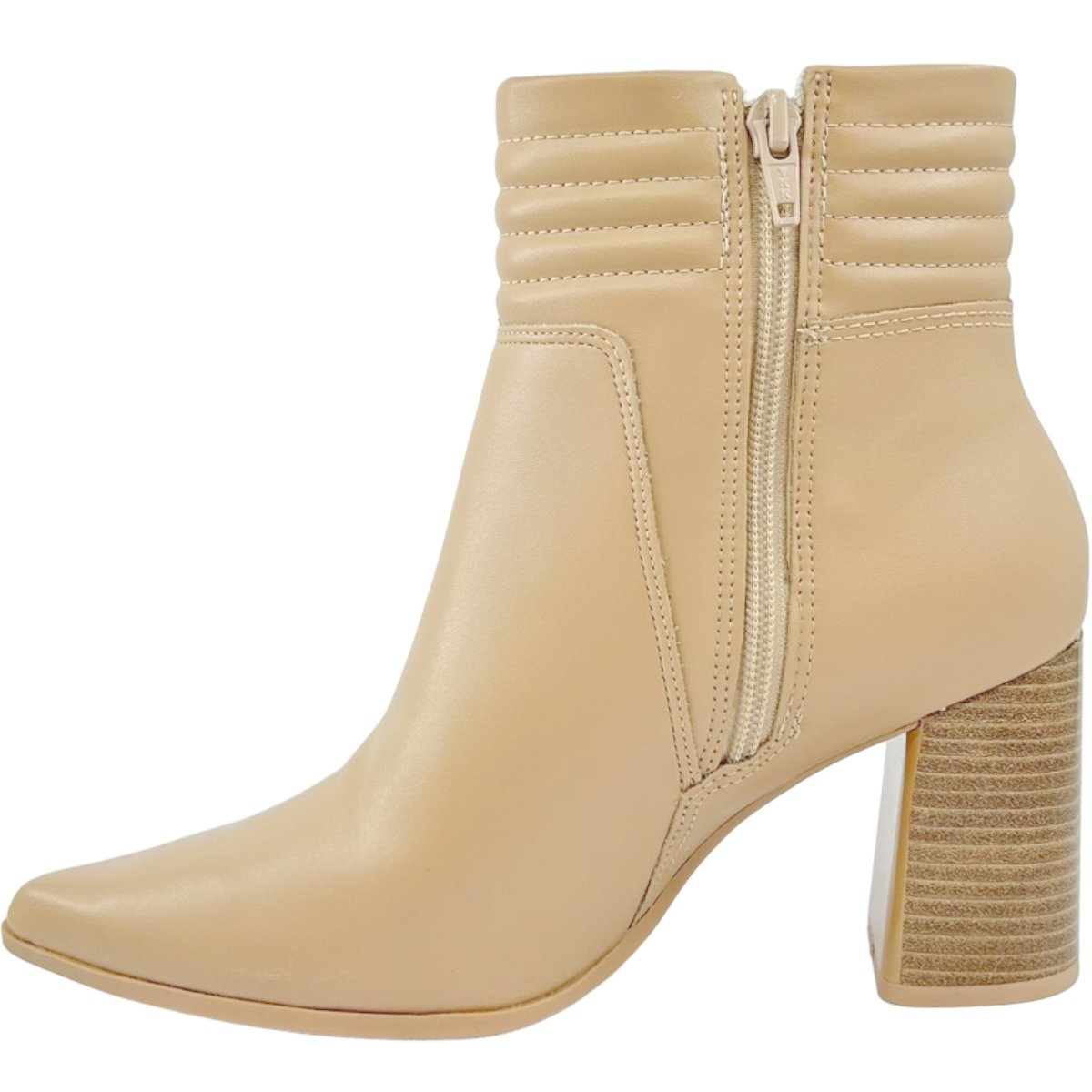 Bota Feminina Casual Cano Baixo Salto Bloco Alto Ramarim 2358123 Bege 2