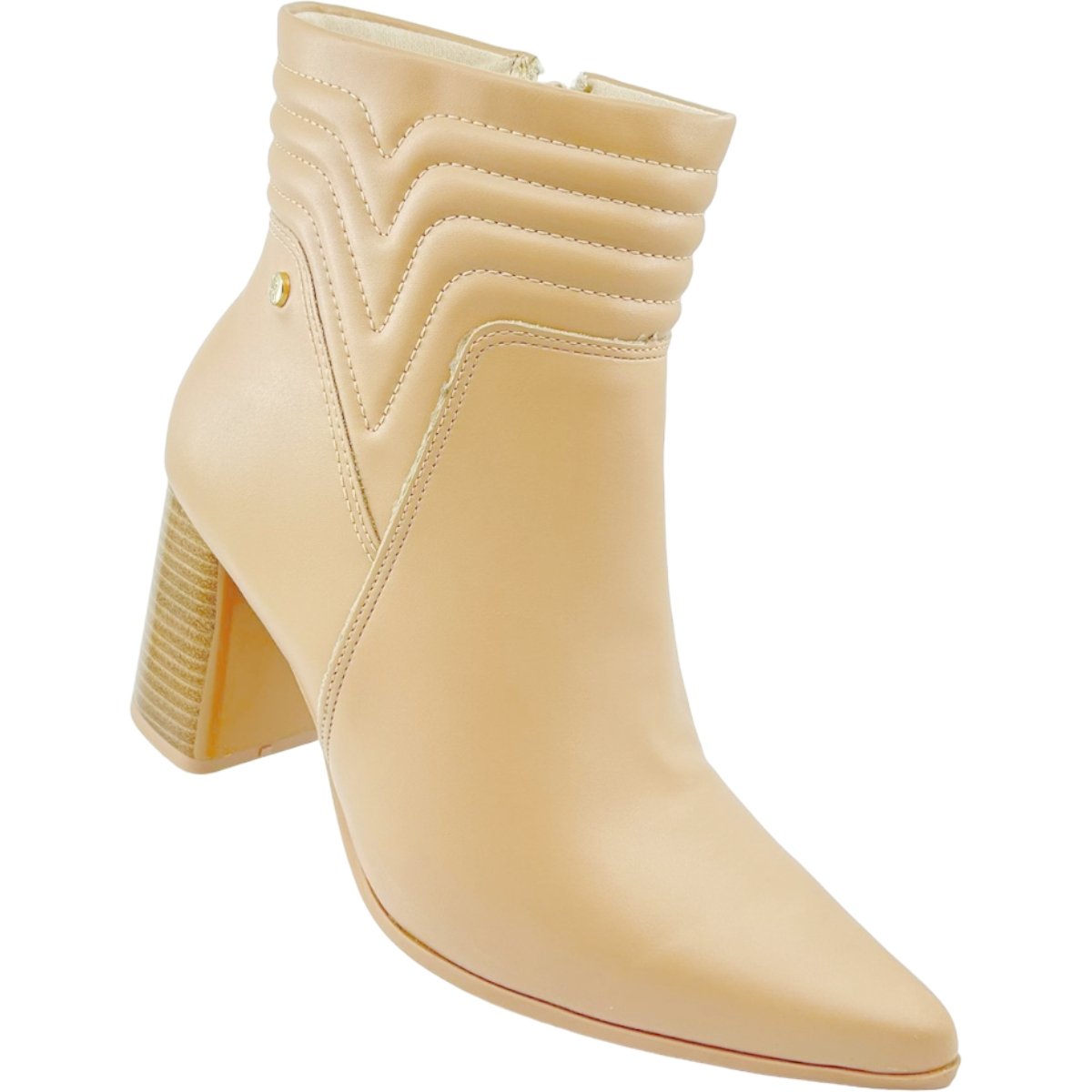 Bota Feminina Casual Cano Baixo Salto Bloco Alto Ramarim 2358123 Bege 3