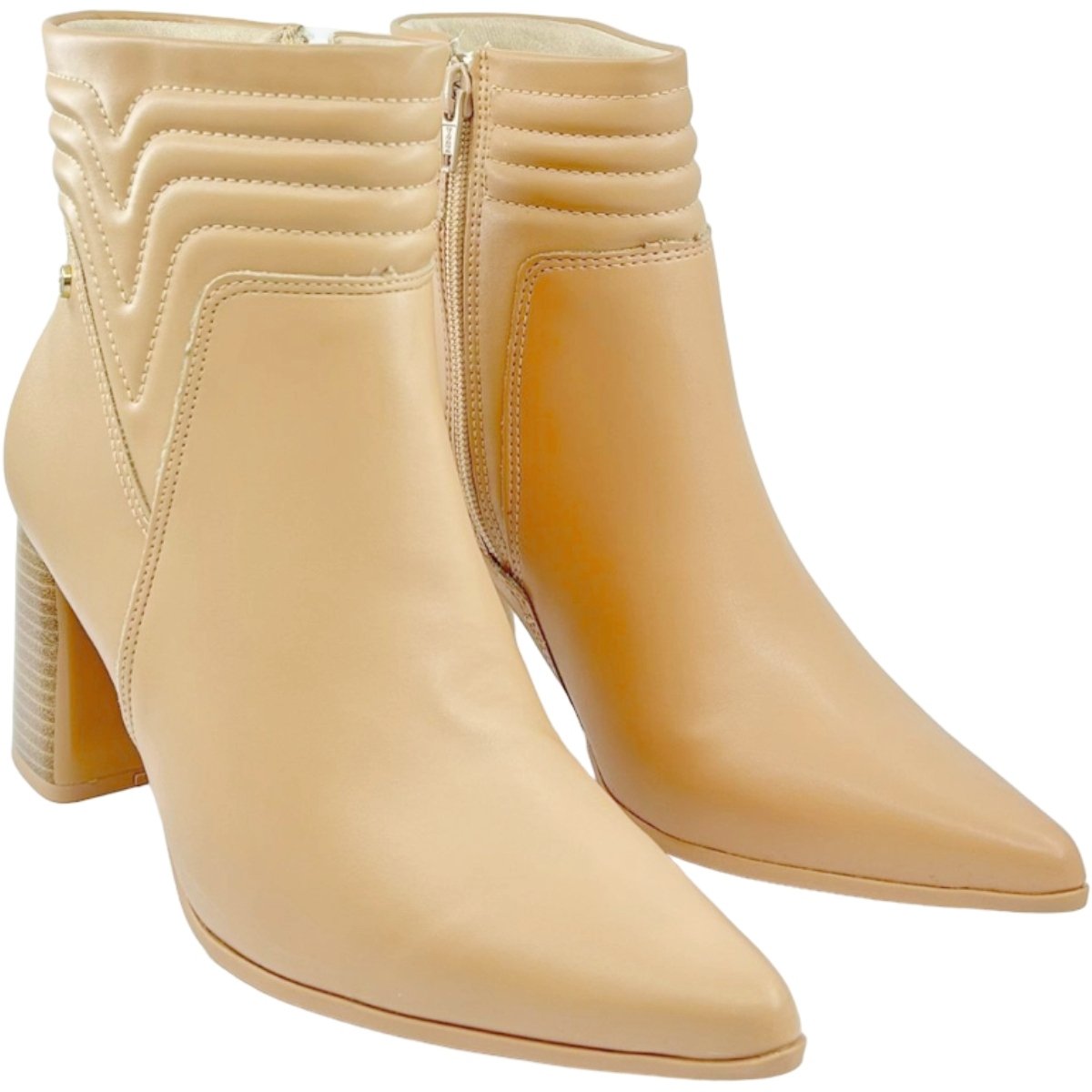 Bota Feminina Casual Cano Baixo Salto Bloco Alto Ramarim 2358123 Bege 5