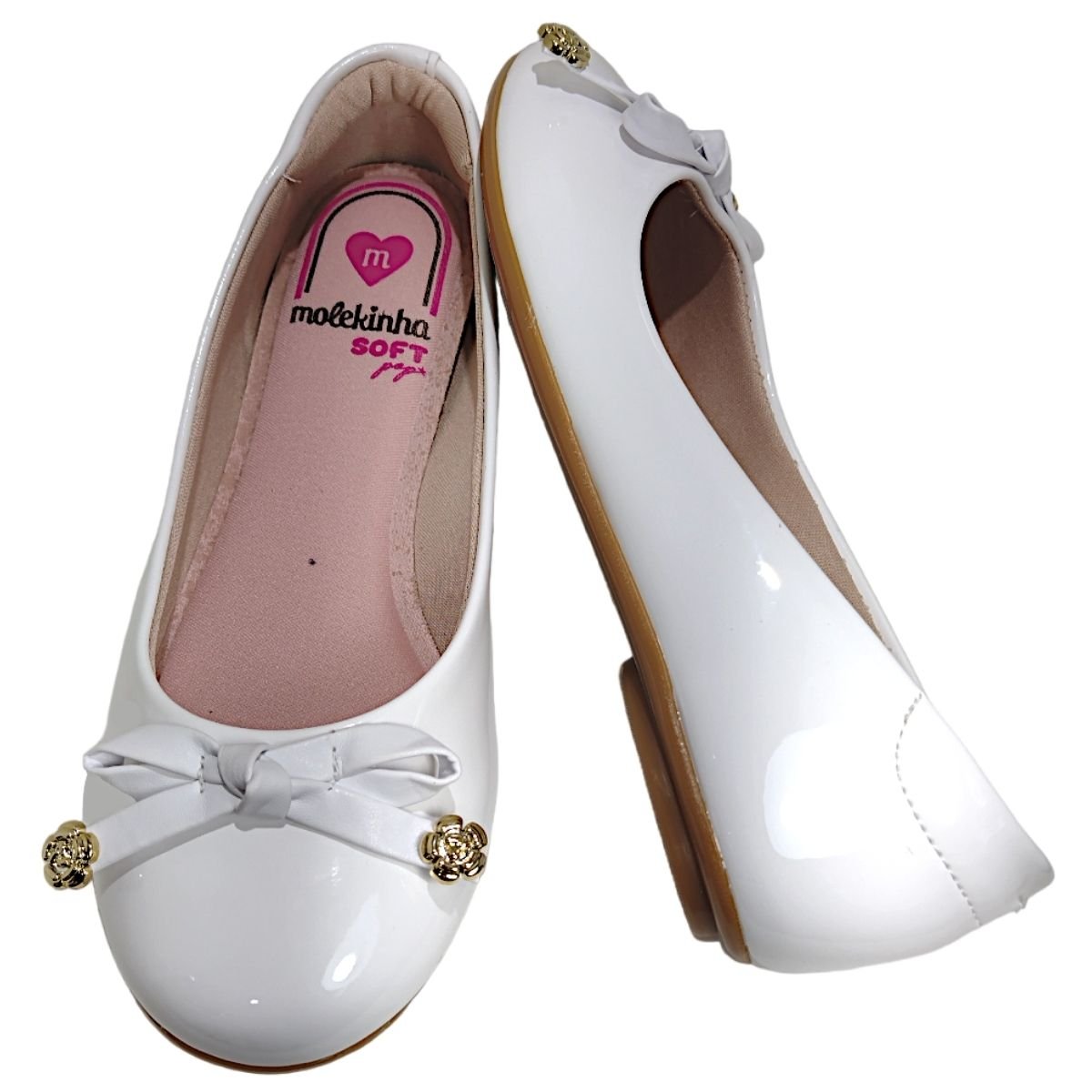 Sapatilha Casual Infantil Menina Verniz Laço Dia a Dia Molekinha 2083.1006 Branco 3