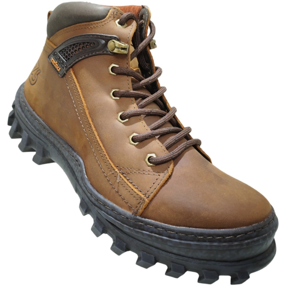 Coturno Masculino Adventure Dia a Dia Passeio Trabalho Trilha em Couro Solado Tratorado Conforto Zebu 65030 Caramelo 3