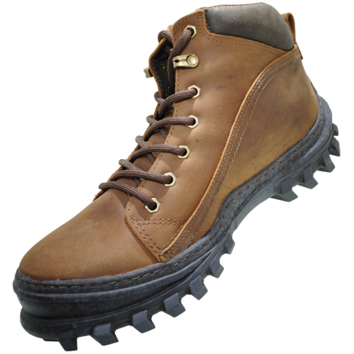 Coturno Masculino Adventure Dia a Dia Passeio Trabalho Trilha em Couro Solado Tratorado Conforto Zebu 65030 Caramelo 4