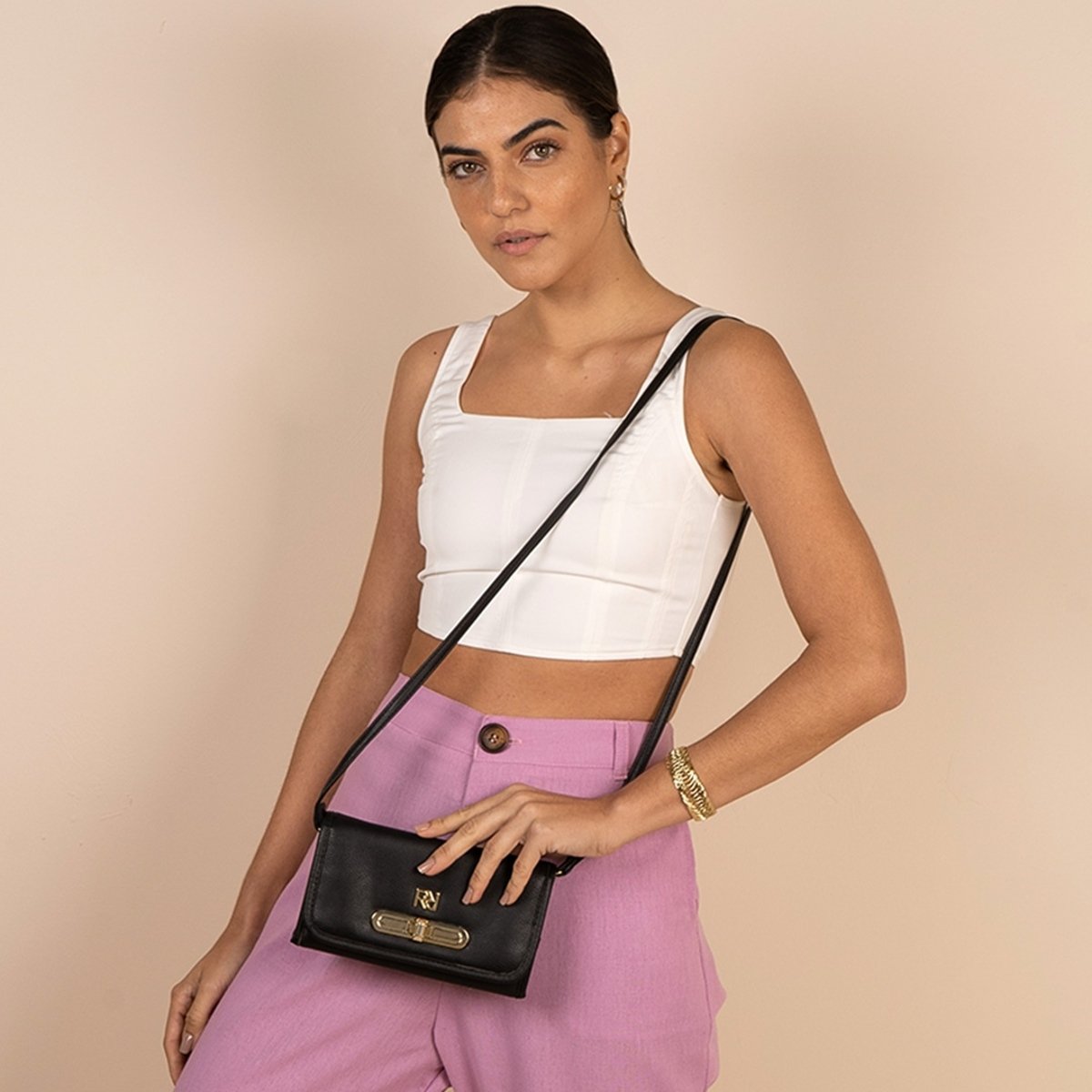 Carteira Feminina Casual Com Alça Transversal Rafitthy 28.22407a Bege 4