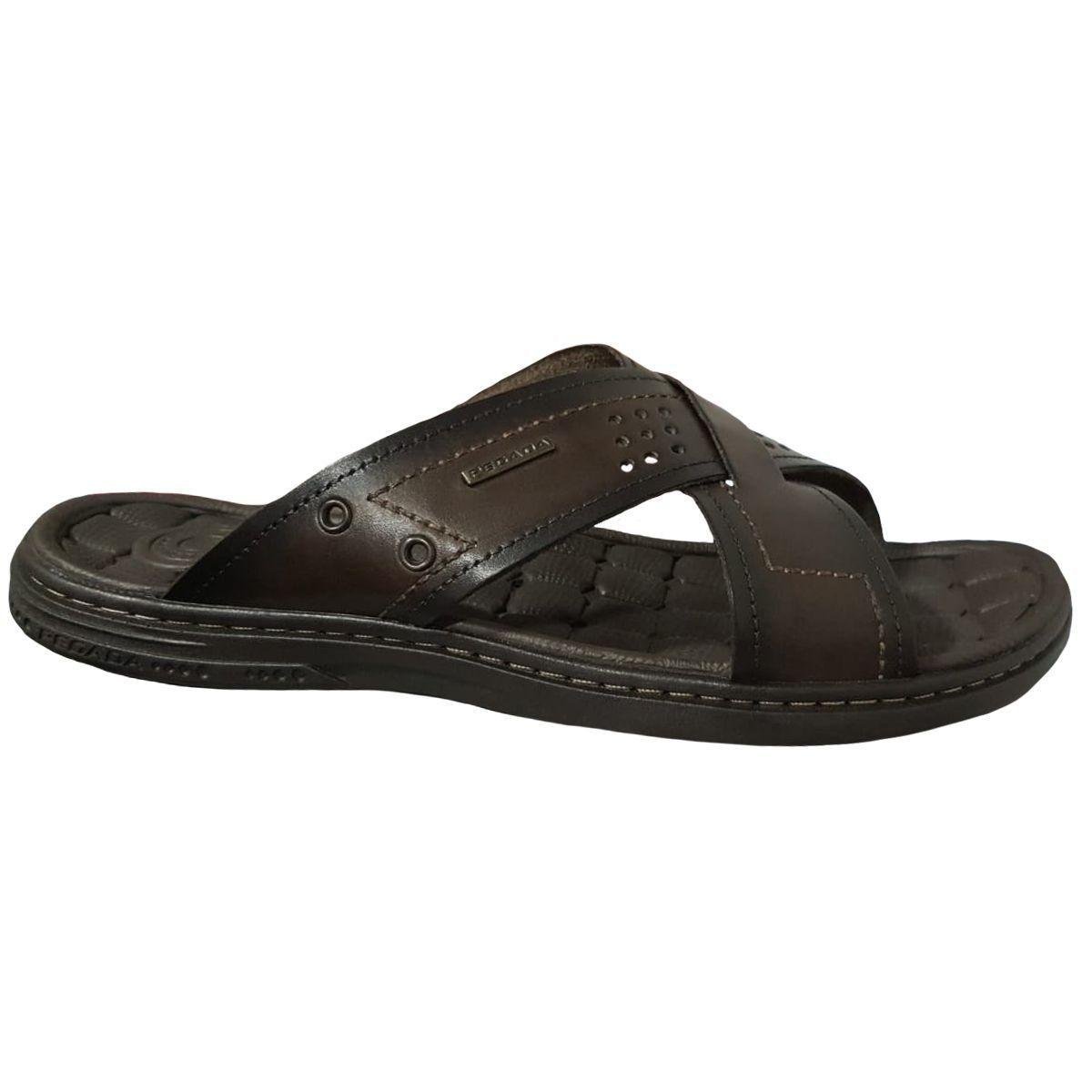 Chinelo Masculino Slide Gaspea Casual Dia a Dia Passeio em Couro Amortech Ultra Conforto Pegada 131222 Marrom 2