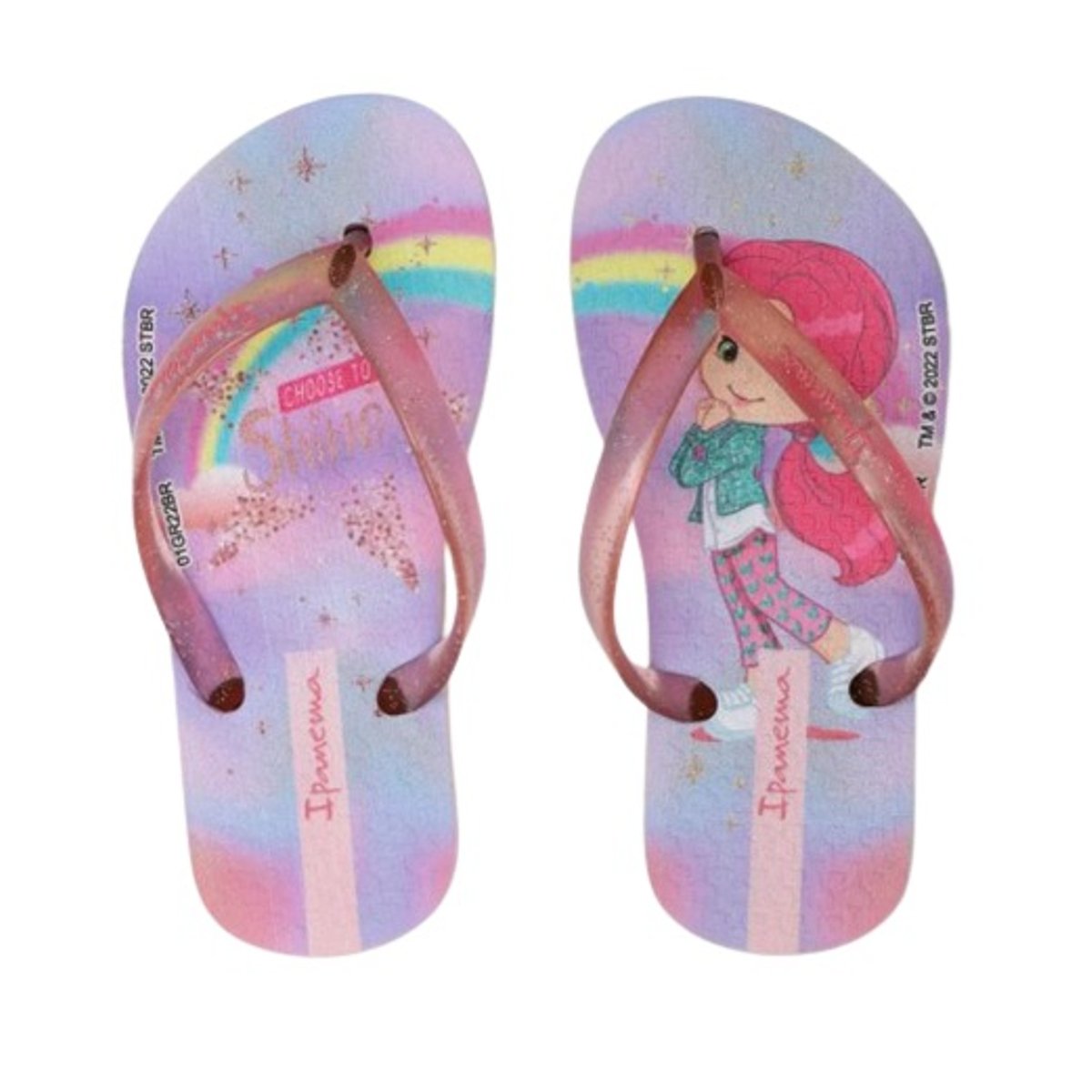 Chinelo Dedo Infantil Menina Borracha Com Glitter Moranguinho Ipanema 25510