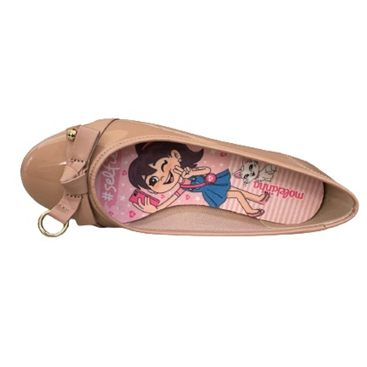 Sapatilha Infantil Menina Dia a Dia Escola Passeio em Verniz Com Lacinho Molekinha 2052.1503 Bege 3