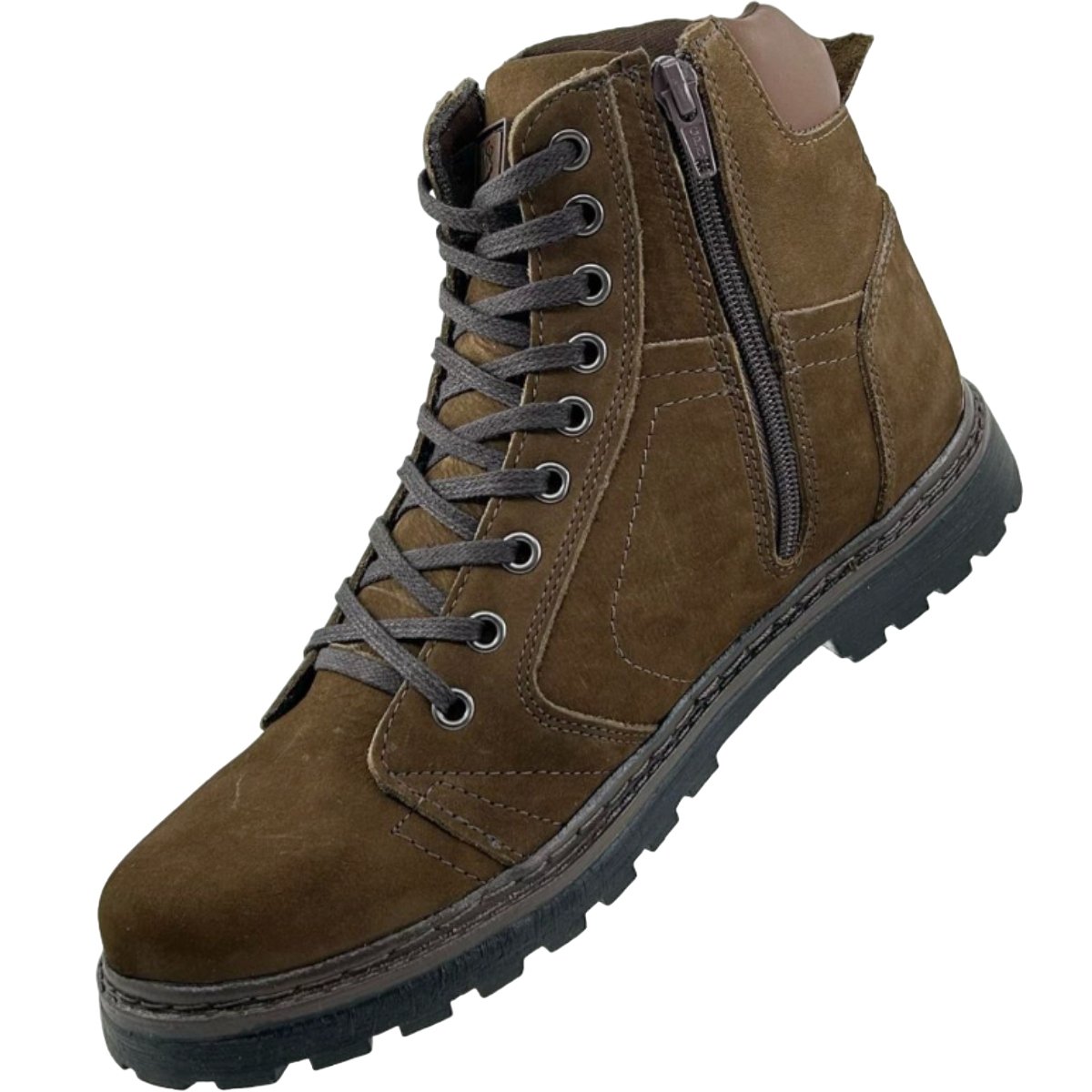 Coturno Masculino Casual Rústico em Couro Dia a Dia Passeio Trabalho Mega Boots 6016 Marrom 4