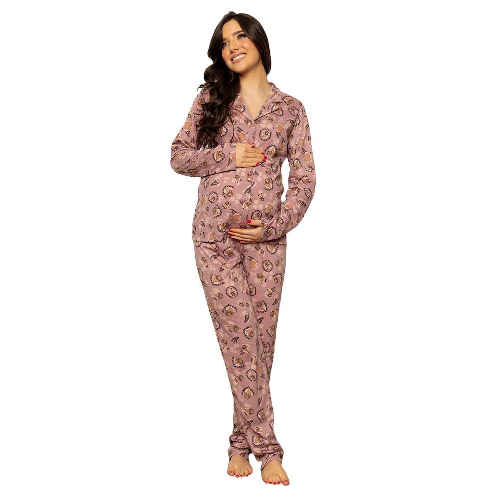 Pijama Feminino Americano Longo Estampa Raposas Luna Cuore