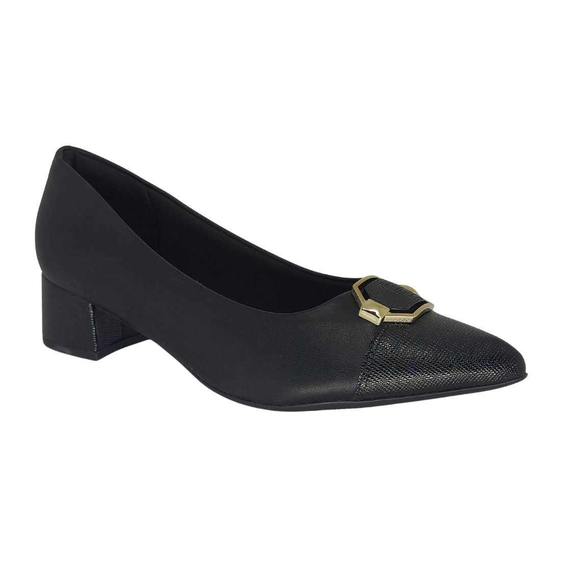 Scarpin Piccadilly Bico Fino Salto Médio Preto