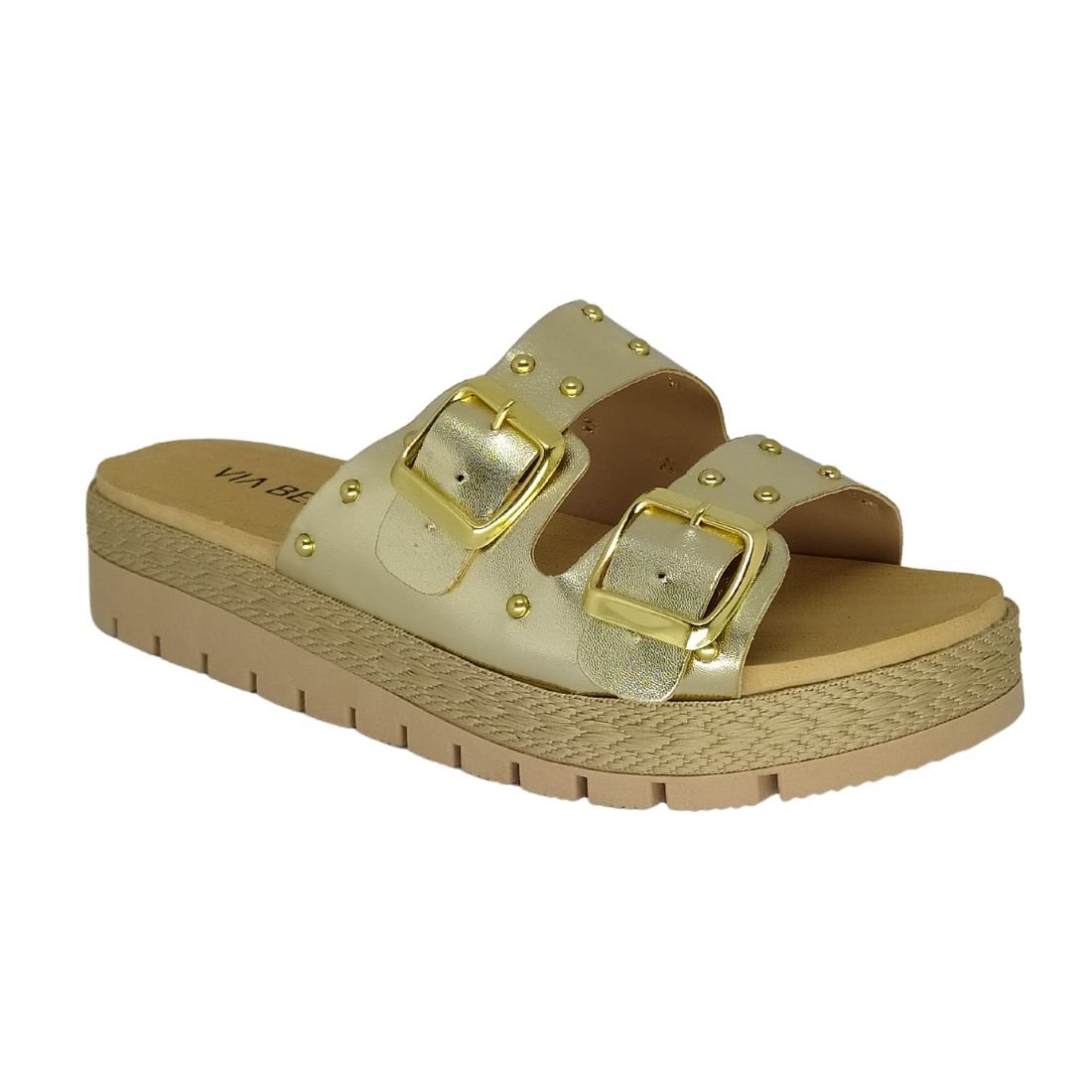 Tamanco Via Bella Com Duas Fivelas Dourado 1