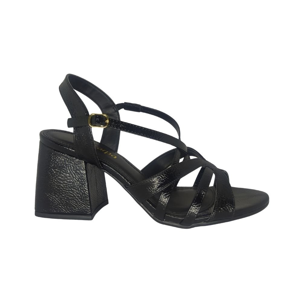Sandália Via Scarpa Salto Médio em Verniz Preto 2