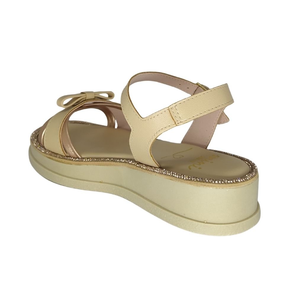 Sandália Manina Mini Sua Cia Plataforma com Laço Areia 3