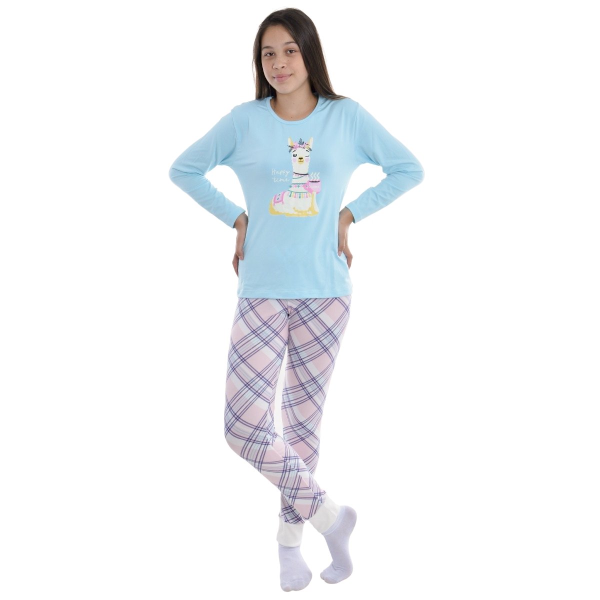 Pijama de Inverno Juvenil Feminino Suede Victory Azul