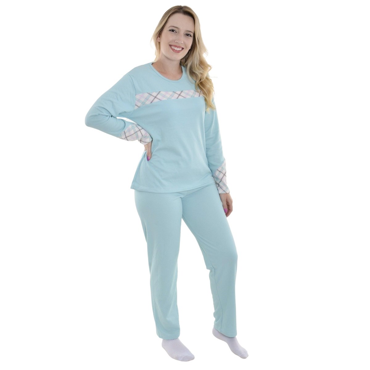 Pijama feminino de inverno peluciado Fofucho Victory Azul 5