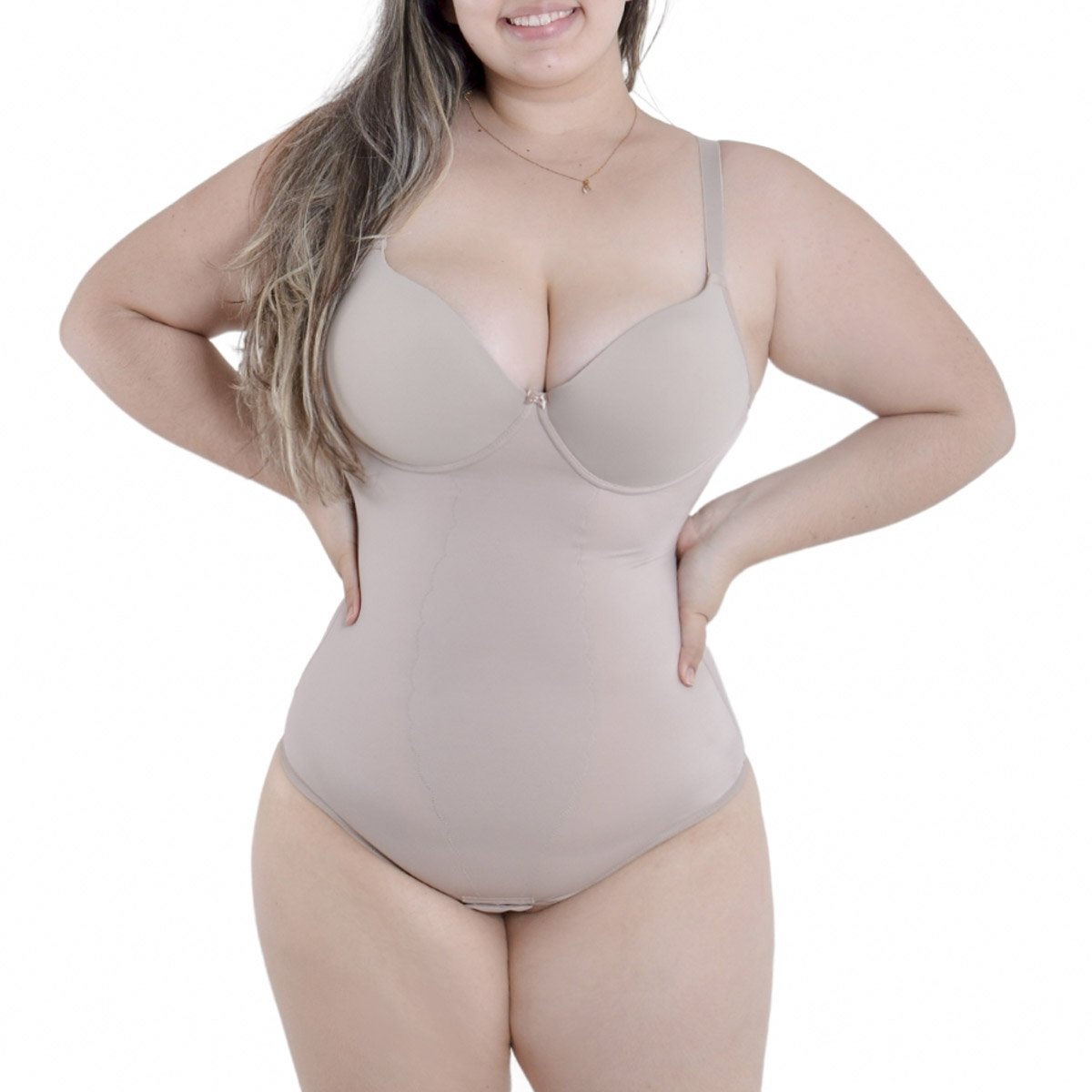 Body Modelador Feminino Cinta Mid Size de Média Compressão Com