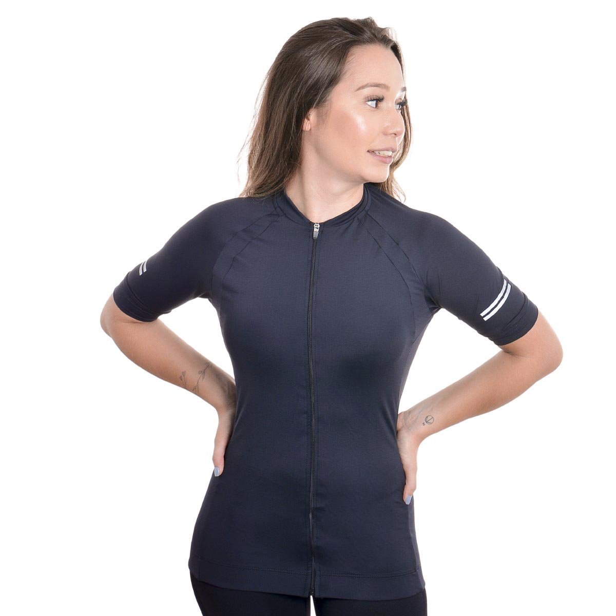 Camiseta feminina ciclismo com zíper Lupo Preto 1