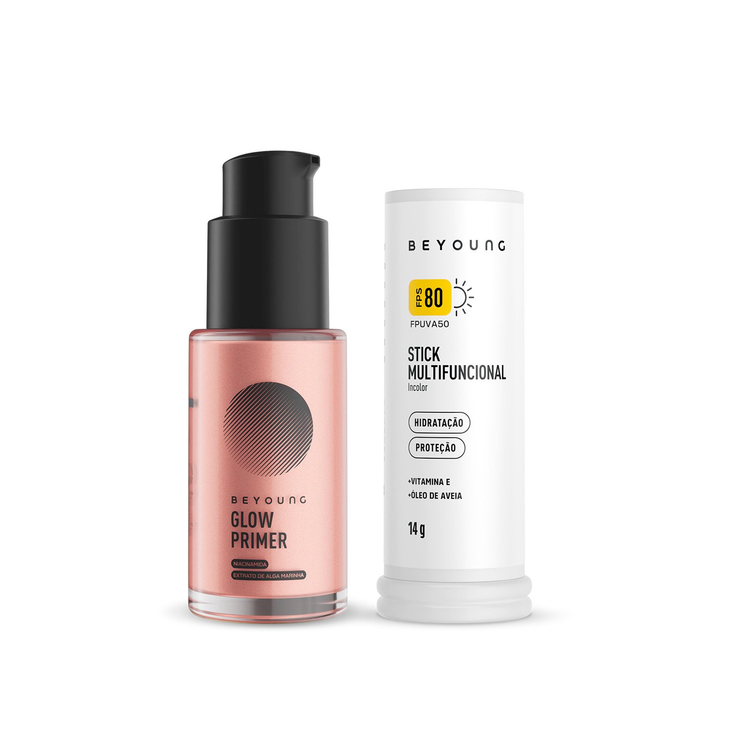 Kit Beyoung Dupla 1 Glow Primer Rose e 1 Stick Incolor FPS 80 ÚNICO 4