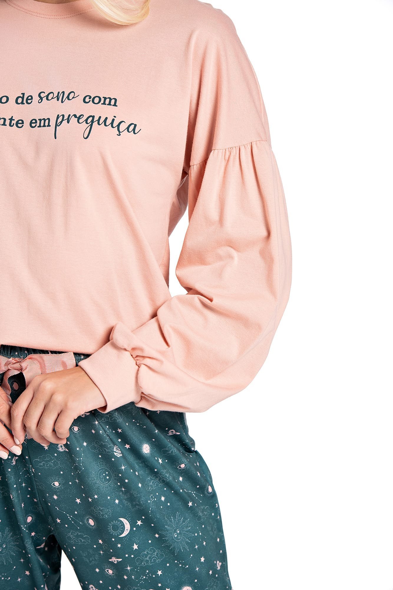 Pijama Longo Chaluá com Escrita Signo Rosa 5