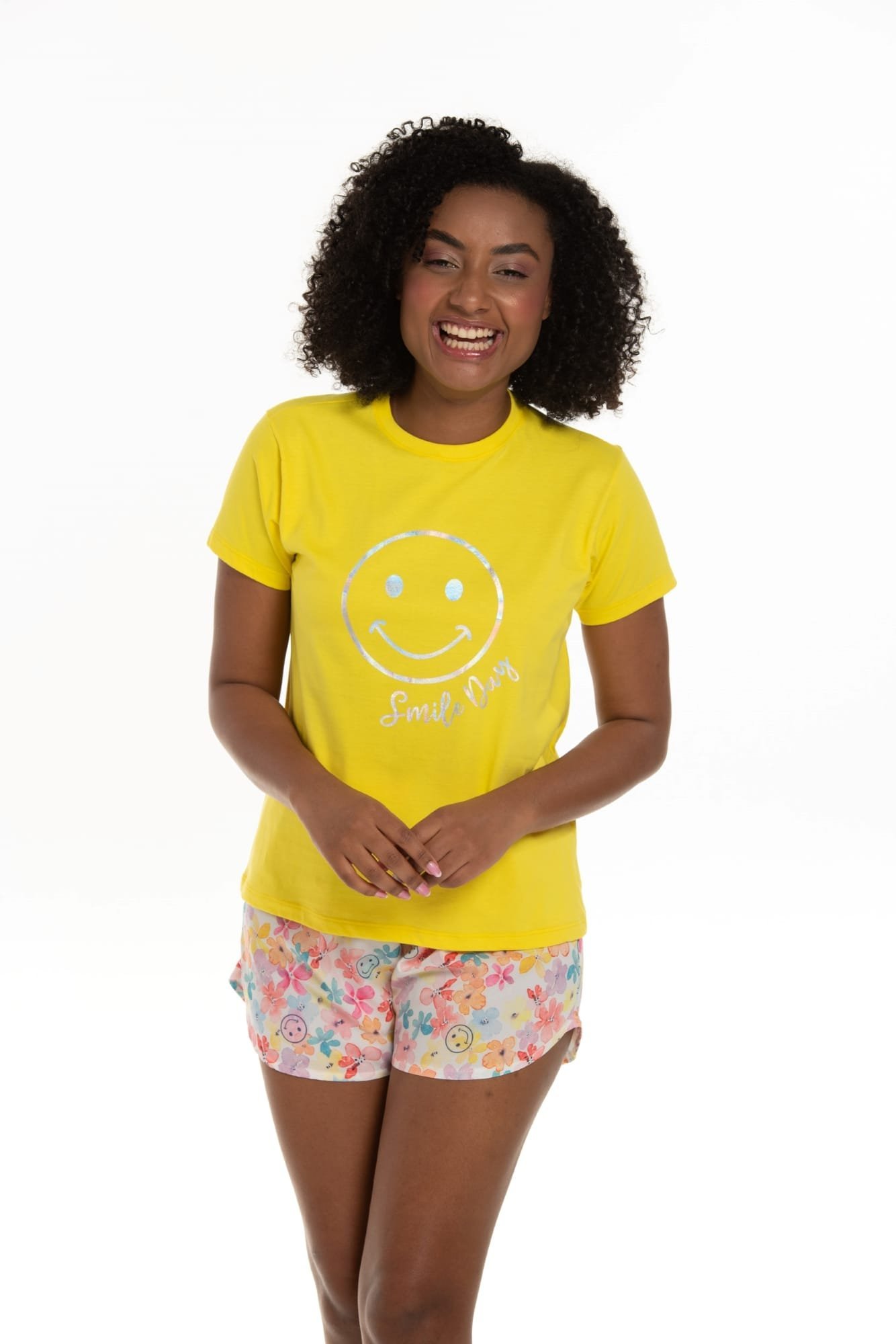Pijama Curto Chaluá Smile Amarelo
