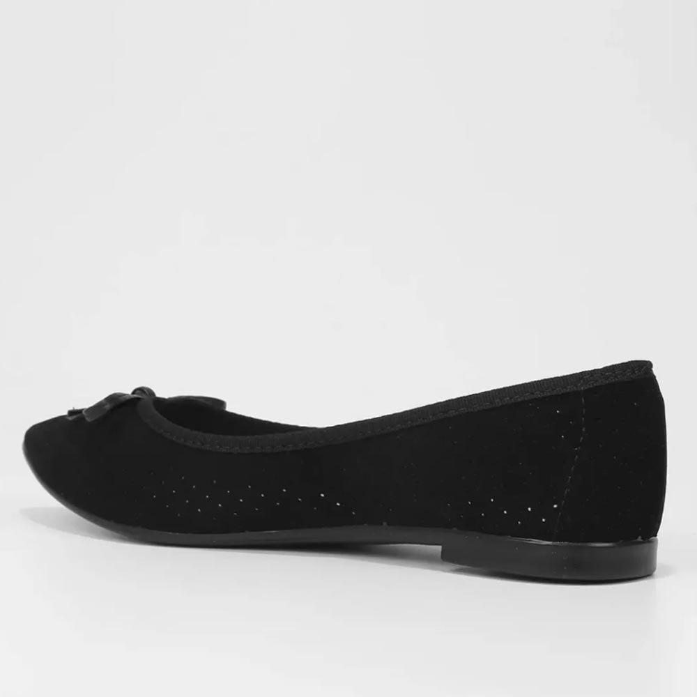 Sapatilha Moleca Camurça Microperfuros Bico Fino - Preto Preto 2