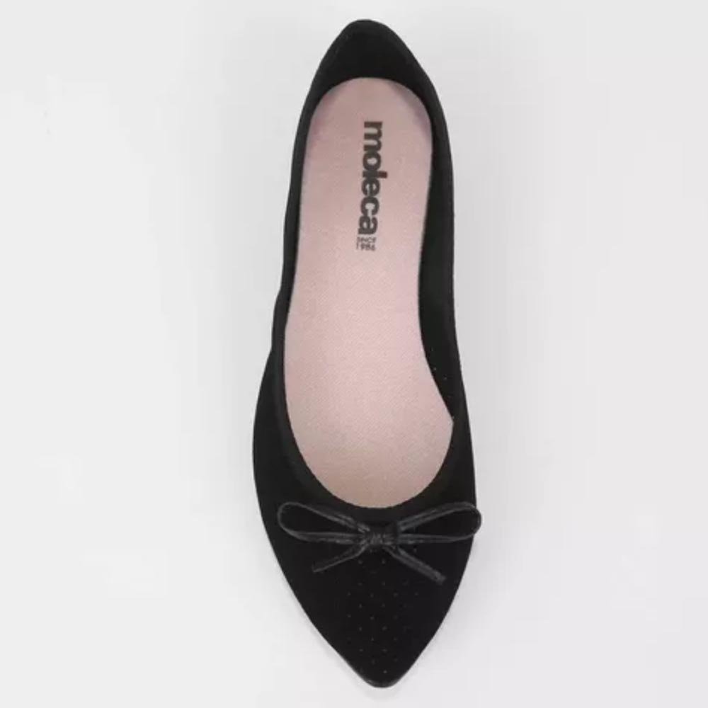 Sapatilha Moleca Camurça Microperfuros Bico Fino - Preto Preto 3
