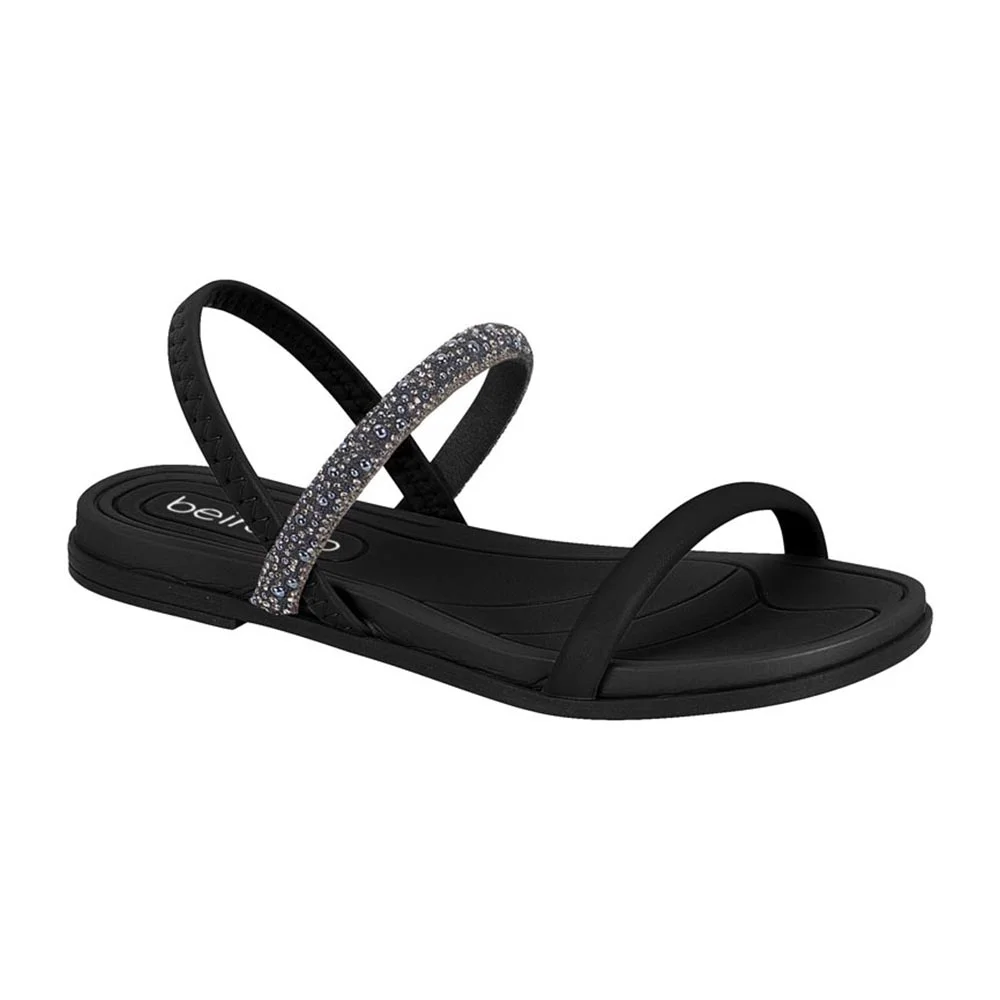 Sandália Feminina Flat Beira Rio Strech- Preto Preto 1