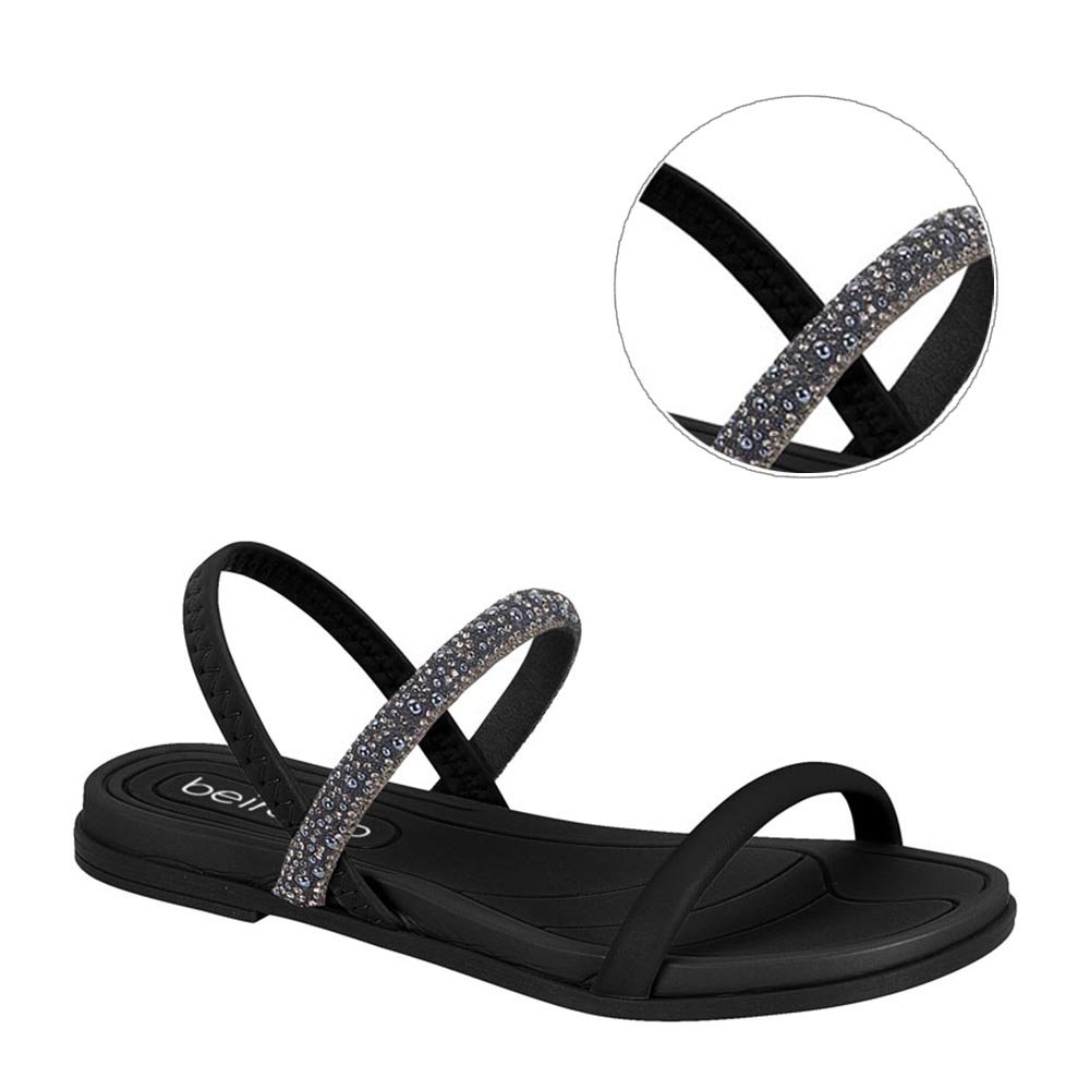 Sandália Feminina Flat Beira Rio Strech- Preto Preto 2